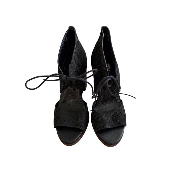 GIANNI BINI Black Laceup Peeptoe Heels Size 7 - Picture 8 of 9